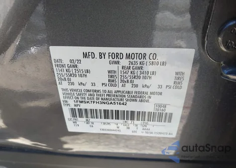 2022 Ford Explorer Limited z USA, uszkodzony, nr VIN 1FMSK7FH3NGA51642